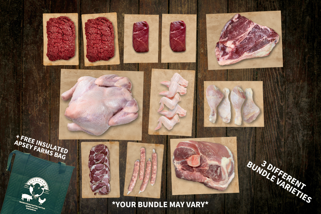 100% Grass-Fed Beef and Low PUFA Chicken and Pork Variety Bundle Uncooked Regenerative Farm Products Delivered Apsey Farms Midwest USA