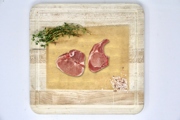 Low PUFA Pasture Raised Pork Bone-In Chops Uncooked Regenerative Farm Products Delivered Apsey Farms Midwest USA