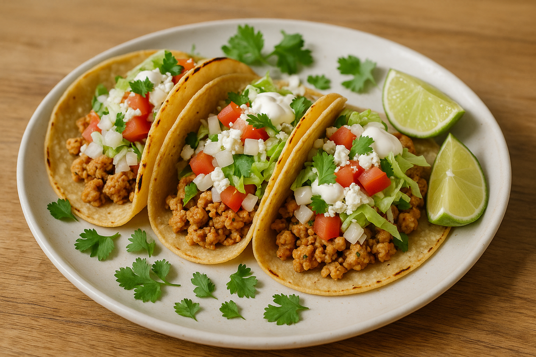 Low PUFA Corn and Soy-Free Cooked Ground Chicken Tacos Regenerative Farm Products Delivered Apsey Farms Midwest USA