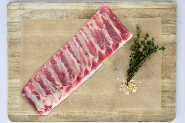 Low PUFA Pasture Raised Pork Baby Back Ribs Cooked Regenerative Farm Products Delivered Apsey Farms Midwest USA