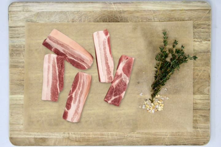 Low PUFA Pasture Raised Pork Belly (Side Pork) Uncooked Regenerative Farm Products Delivered Apsey Farms Midwest USA