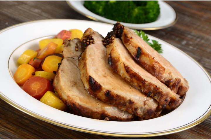 Low PUFA Pasture Raised Pork Loin Roast Cooked Regenerative Farm Products Delivered Apsey Farms Midwest USA