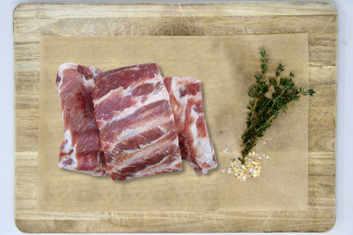 Low PUFA Pasture Raised Pork Spare Ribs Uncooked Regenerative Farm Products Delivered Apsey Farms Midwest USA