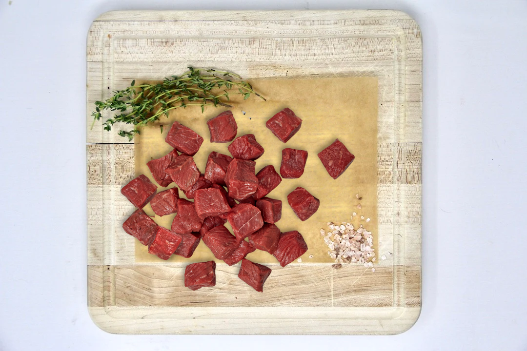 100% Grass-Fed Beef Tenderloin Tips Uncooked Regenerative Farm Products Delivered Apsey Farms Midwest USA