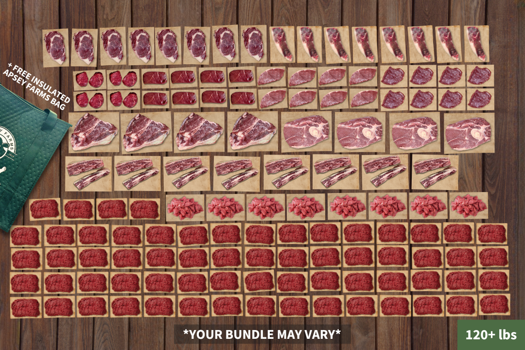 100% Grass-Fed 1/2 Bulk Beef Box Regenerative Farm Products Delivered Apsey Farms Midwest USA