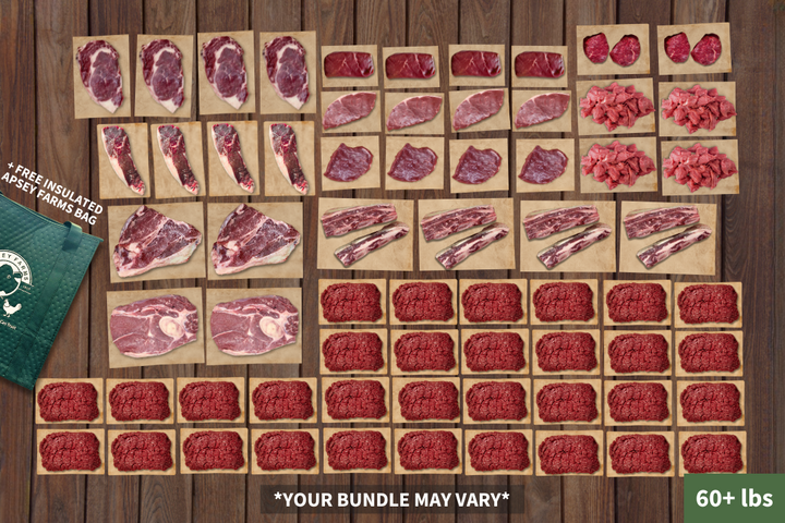 100% Grass-Fed 1/4 Bulk Beef Box Regenerative Farm Products Delivered Apsey Farms Midwest USA