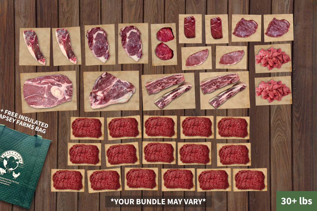 100% Grass-Fed 1/8th Bulk Beef Box Regenerative Farm Products Delivered Apsey Farms Midwest USA