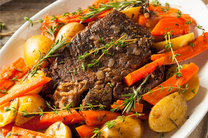 100% Grass-Fed Beef Arm Roast (Pot Roast) Cooked Regenerative Farm Products Delivered Apsey Farms Midwest USA
