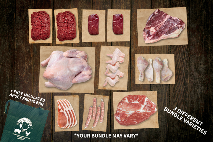 100% Grass-Fed Beef and Low PUFA Chicken and Pork Variety Bundle Uncooked Regenerative Farm Products Delivered Apsey Farms Midwest USA