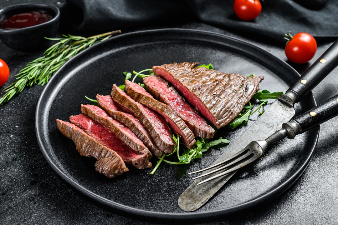 100% Grass-Fed Beef Flank Steak Cooked Regenerative Farm Products Delivered Apsey Farms Midwest USA