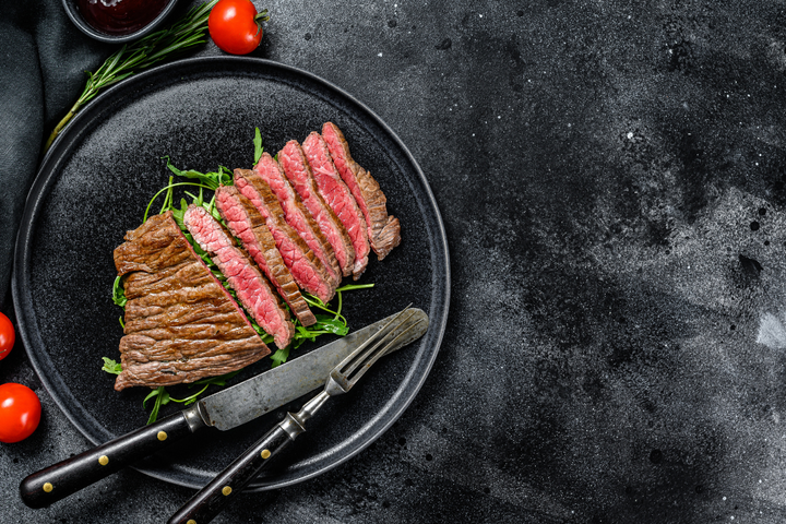 100% Grass-Fed Beef Flat Iron Steak Cooked Regenerative Farm Products Delivered Apsey Farms Midwest USA