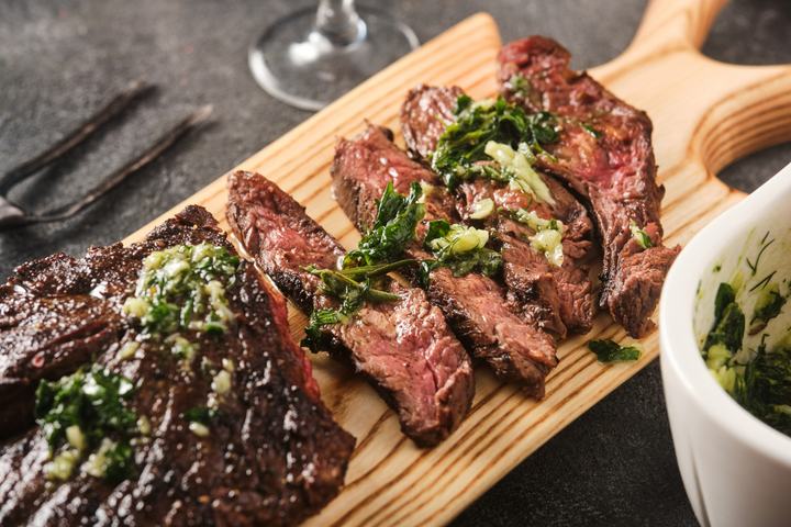 100% Grass-Fed Beef Hanger Steak Cooked Regenerative Farm Products Delivered Apsey Farms Midwest USA