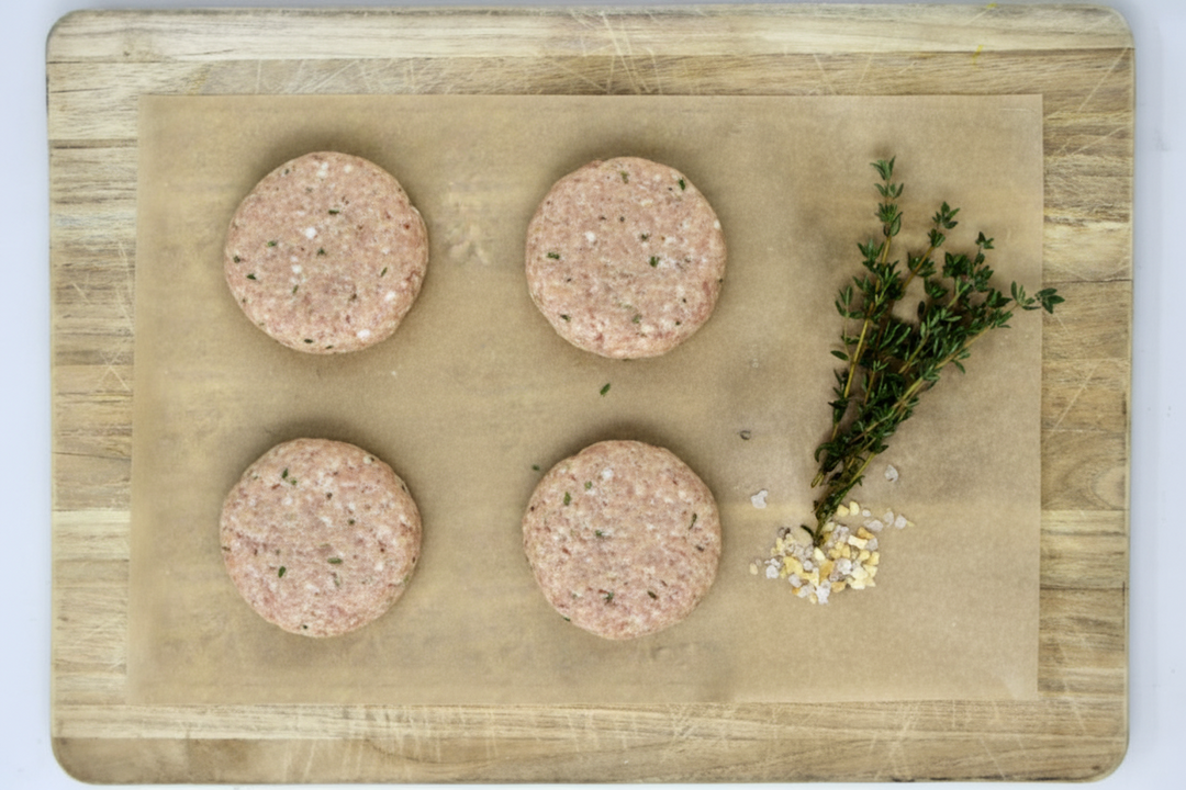 Low PUFA Corn and Soy-Free Ground Chicken Sausage Patties Regenerative Farm Products Delivered Apsey Farms Midwest USA