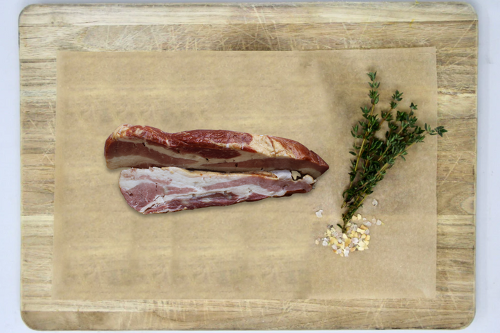 Low PUFA Pasture Raised Pork Bacon Ends Uncooked Regenerative Farm Products Delivered Apsey Farms Midwest USA