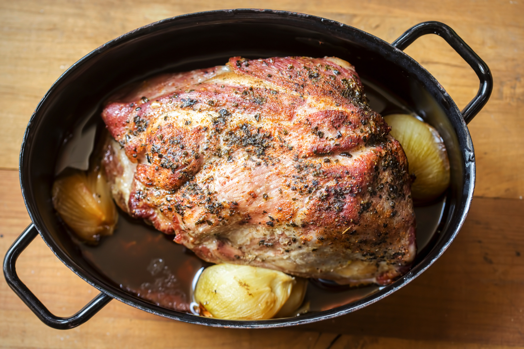 Low PUFA Pasture Raised Pork Shoulder Roast Cooked Regenerative Farm Products Delivered Apsey Farms Midwest USA