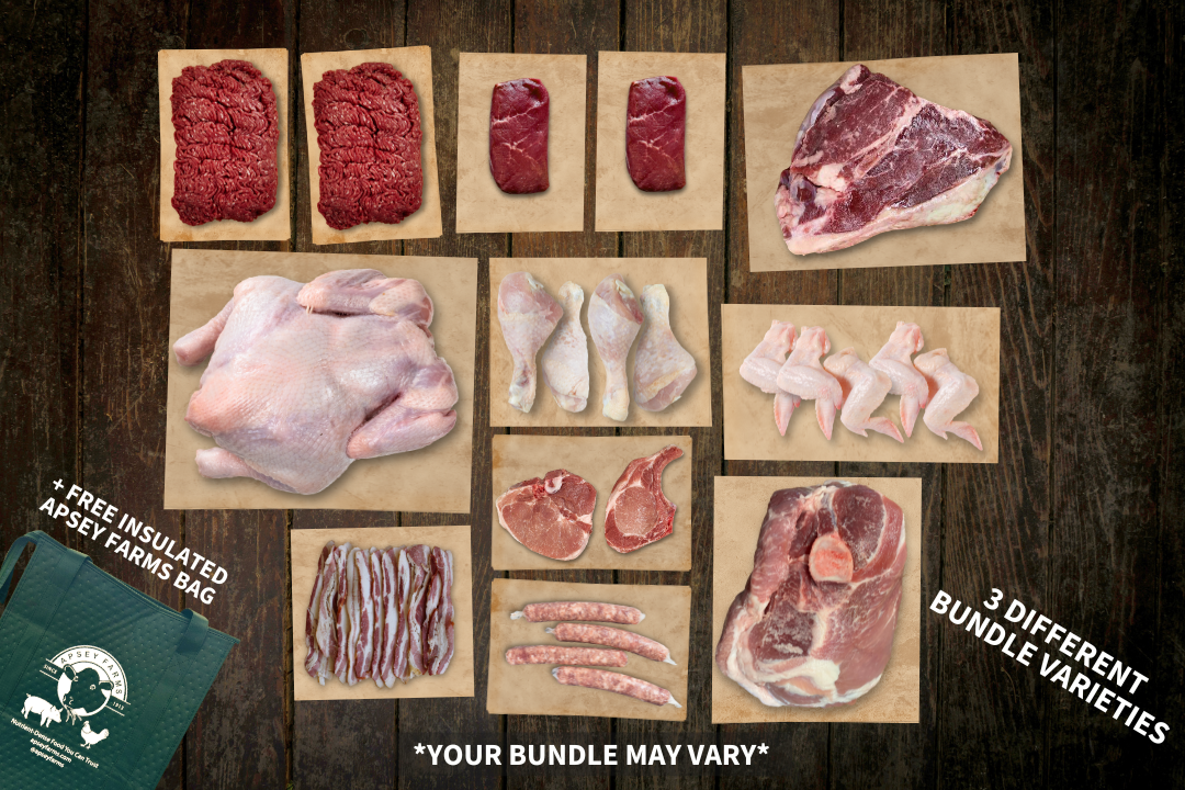 100% Grass-Fed Beef and Low PUFA Chicken and Pork Variety Bundle Uncooked Regenerative Farm Products Delivered Apsey Farms Midwest USA