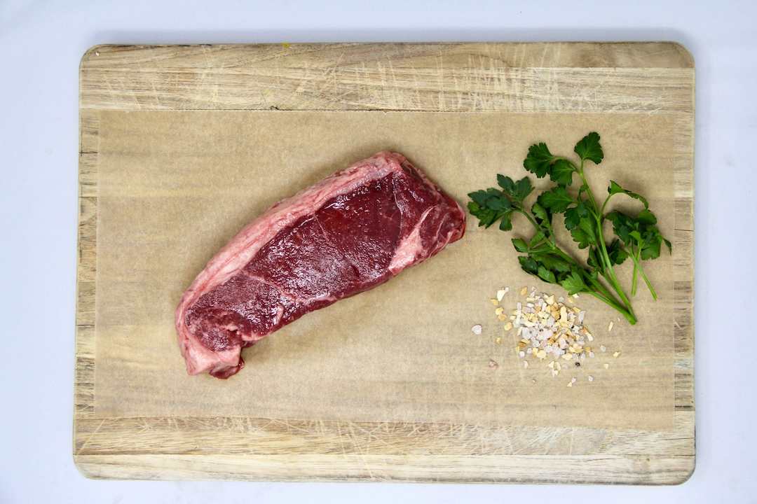 100% Grass-Fed Beef NY Strip Steak Uncooked Regenerative Farm Products Delivered Apsey Farms Midwest USA
