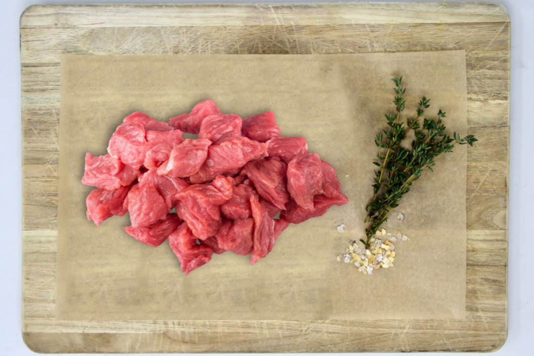 100% Grass-Fed Beef (Wagyu-Angus) Stew Meat Uncooked Regenerative Farm Products Delivered Apsey Farms Midwest USA