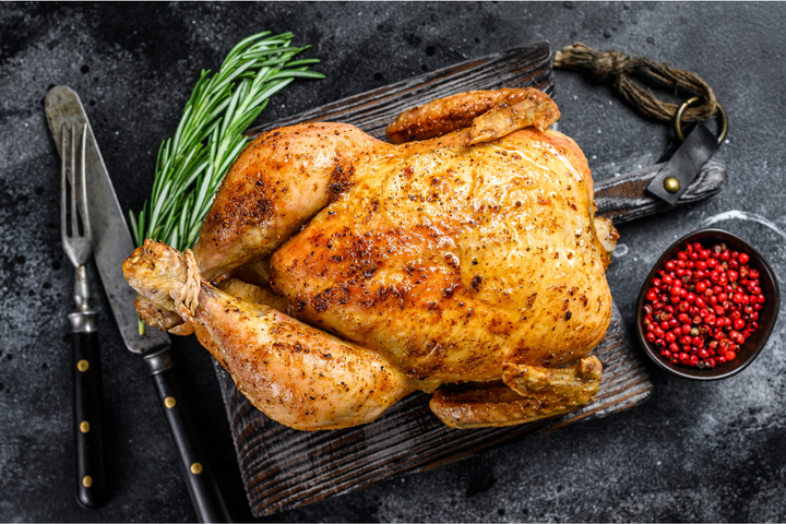 Low PUFA Corn and Soy-Free Whole Chicken (4-5 lbs) Cooked Regenerative Farm Products Delivered Apsey Farms Midwest USA